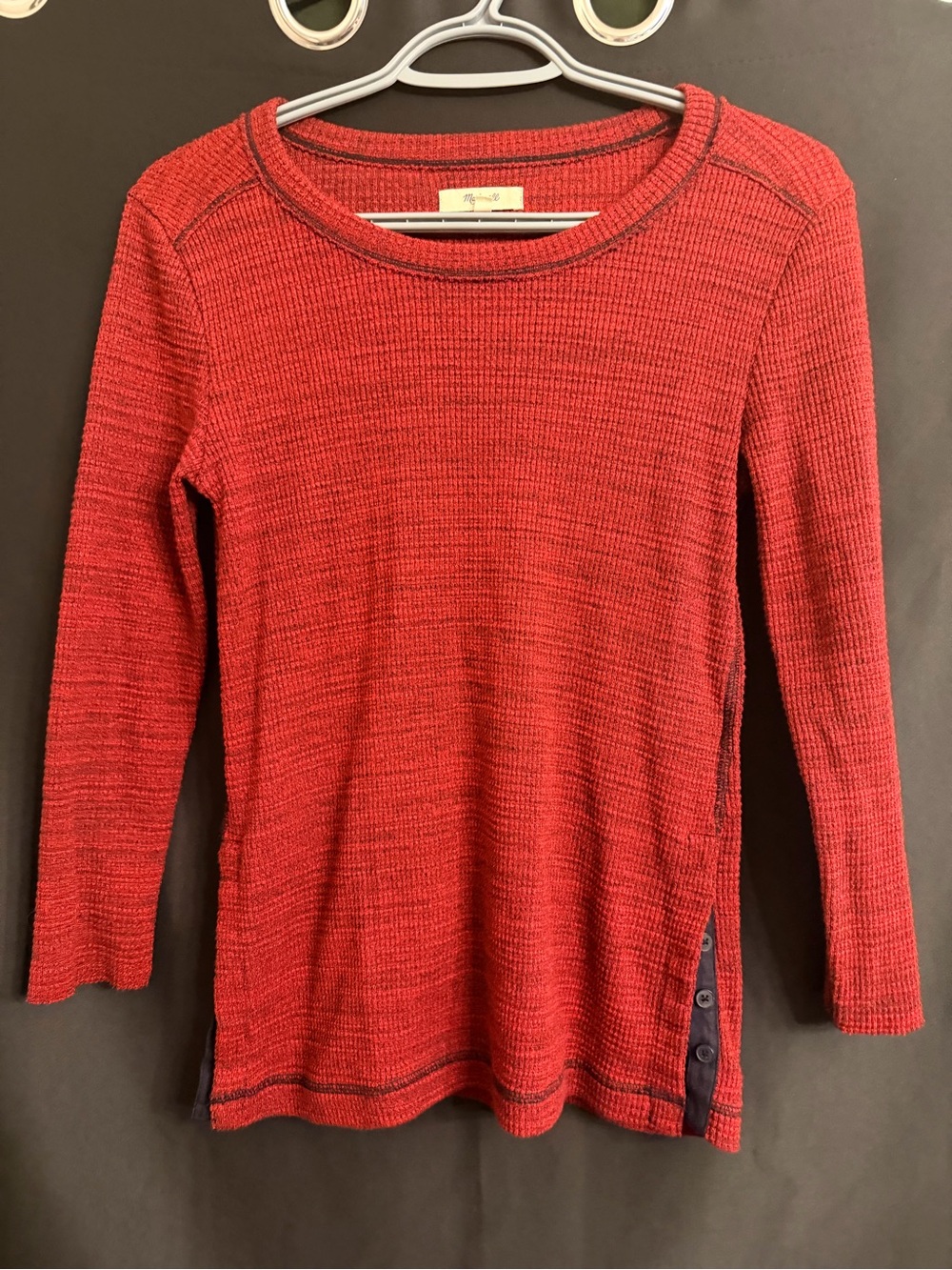 Madewell Red Textured Long-Sleeve Crewneck Sweater Size S